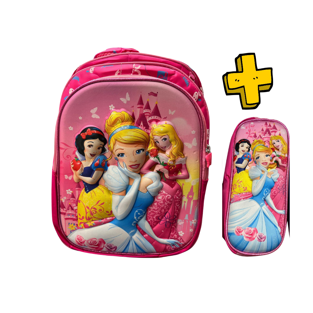 Mochila Escolar + Cartuchera, Varios Personajes, Estampa 3d