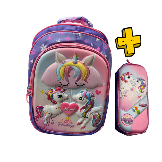 Mochila Escolar + Cartuchera, Varios Personajes, Estampa 3d